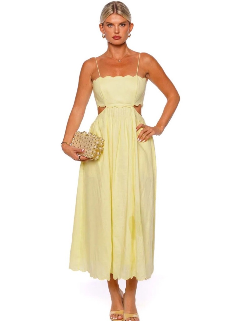 Zimmermann Halliday Scallop Yellow Midi Dress with Cutouts